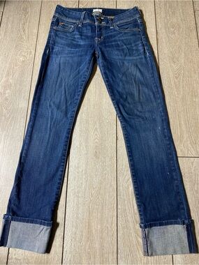 Hudson Jeans Ginny Cropped Straight Leg Cuffed Blue Denim Size 24 (0) Y2K